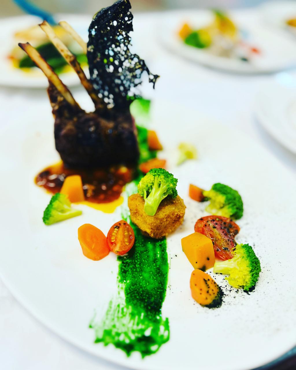 Lamb chops with black tuile